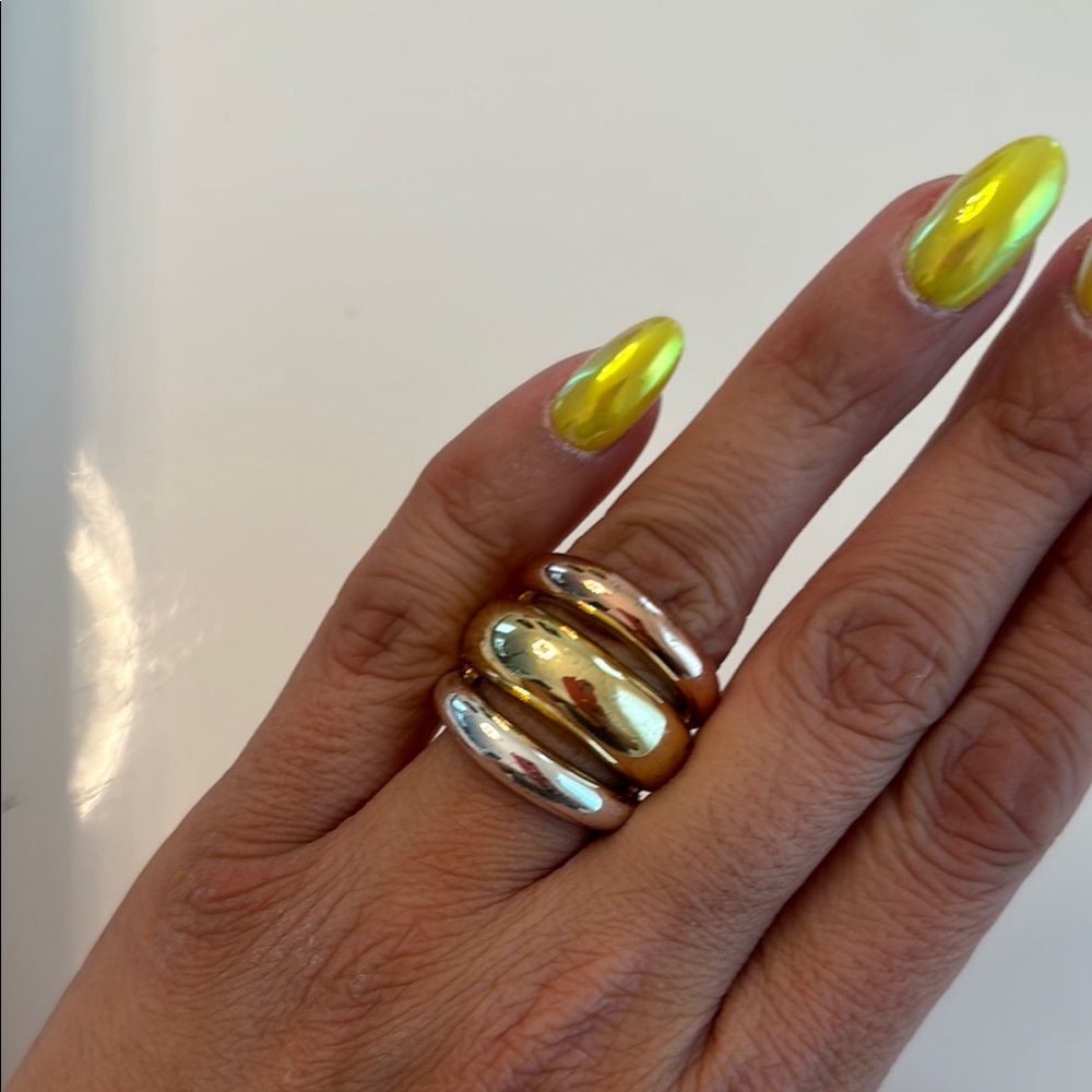 Gold And Silver Geometric Statement Ring - image 1